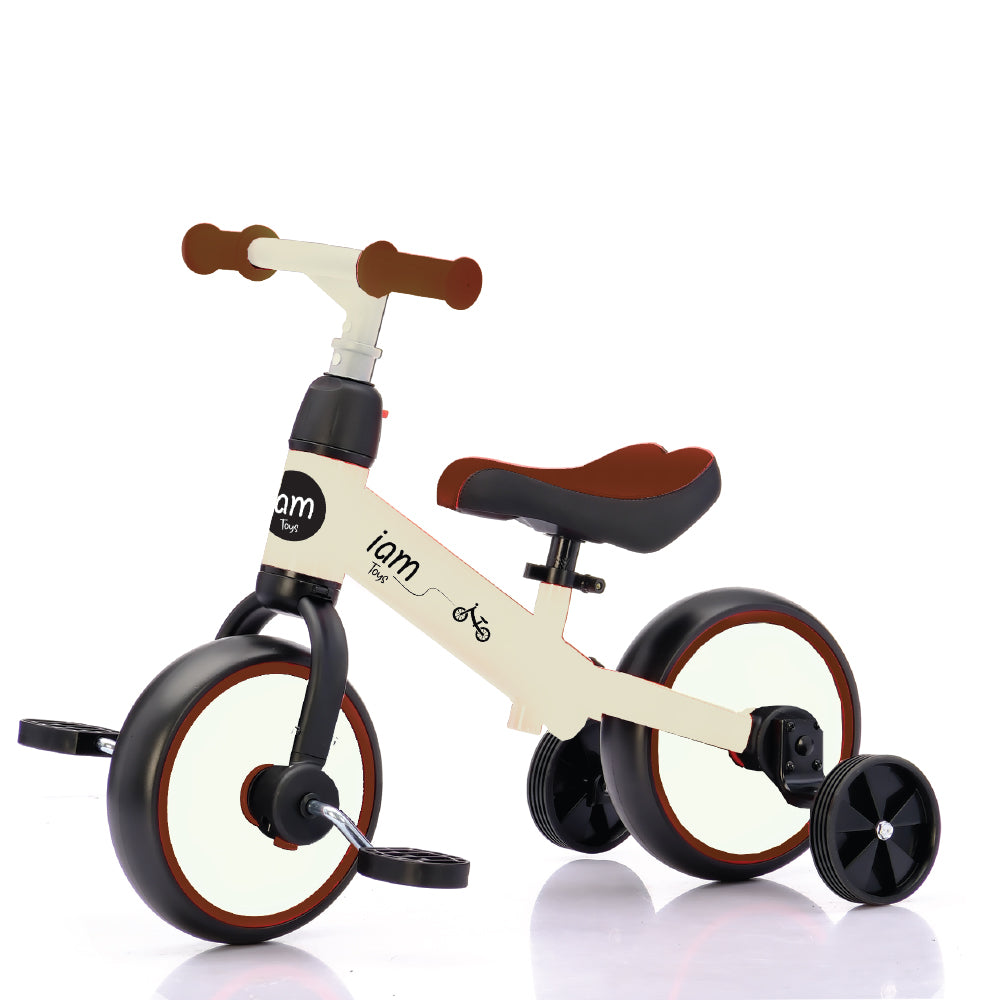 אופני איזון עם גלגלי עזר ופדלים 3 ב-1 לבן