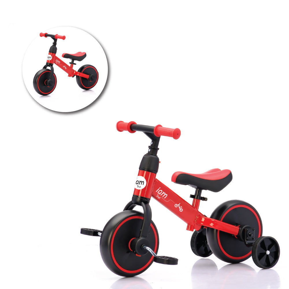 אופני איזון עם גלגלי עזר ופדלים 3 ב-1 אדום