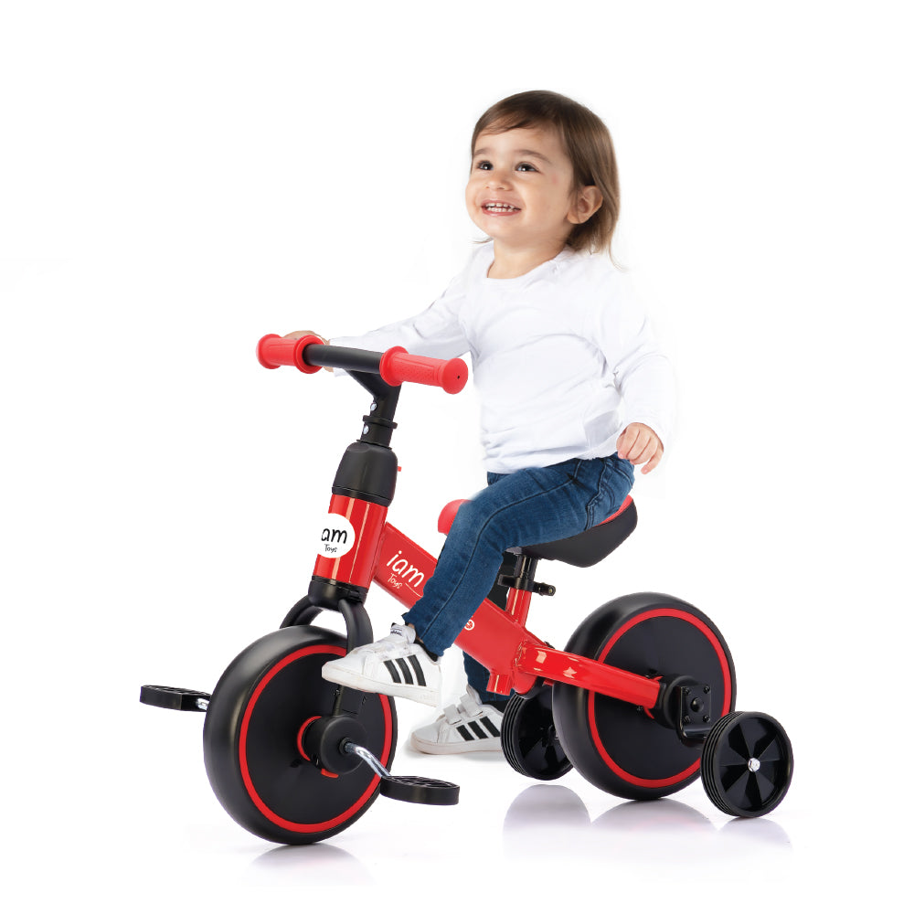 אופני איזון עם גלגלי עזר ופדלים 3 ב-1 אדום