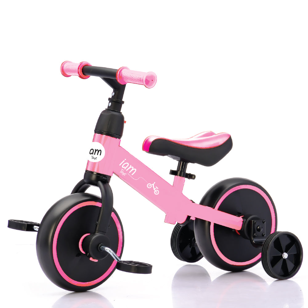 אופני איזון עם גלגלי עזר ופדלים 3 ב- 1 ורוד